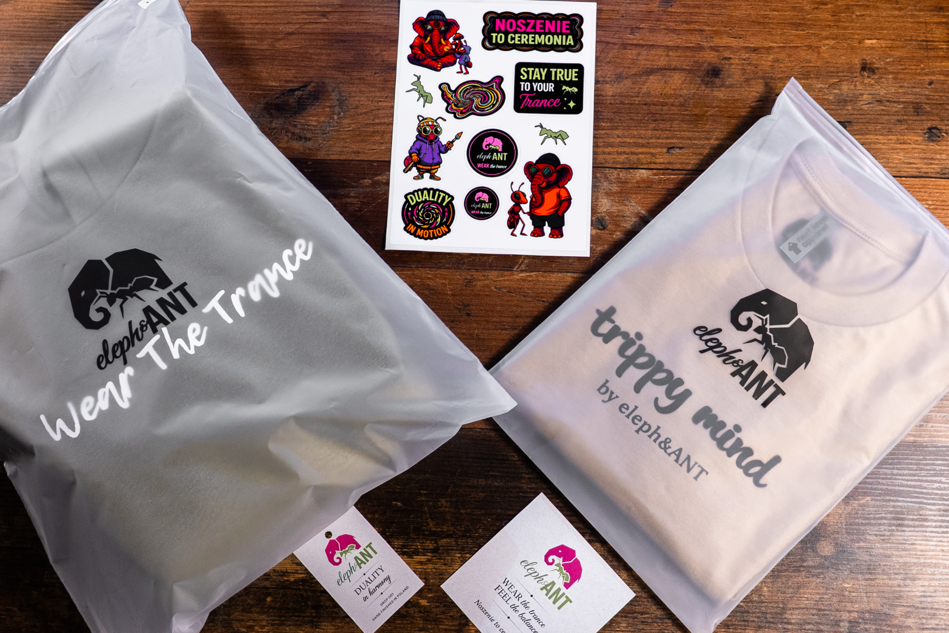 Paczka eleph&ANT — EVA bag, stickery, hangtag